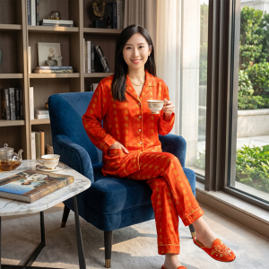 導師簽名橘紅居家服絲質- 導師簽名橘紅色居家服(絲質)